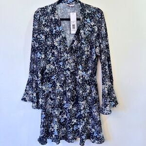 Parker Scilla Navy Floral Wrap-Style Long Sleeve Mini Dress